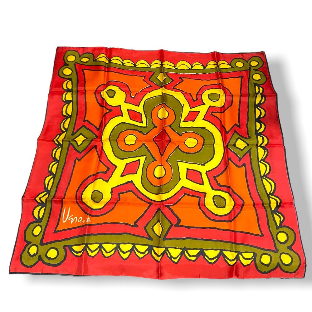 Vera Neumann Vintage Red Yellow Orange Abstract Print Scarf Japan Ladybug